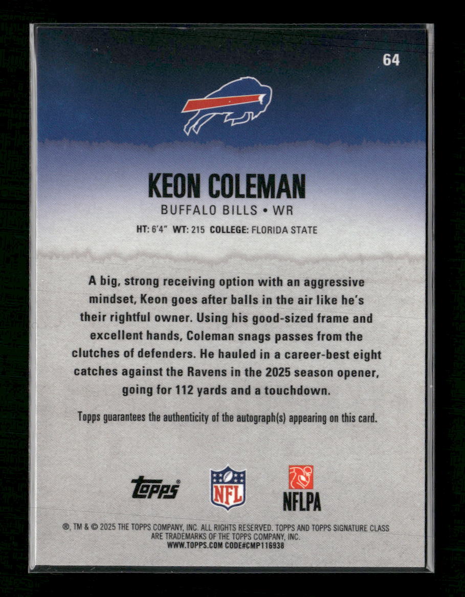 2025 Topps Signature Class Autographs Orange Lava Keon Coleman #/50 AU #64
