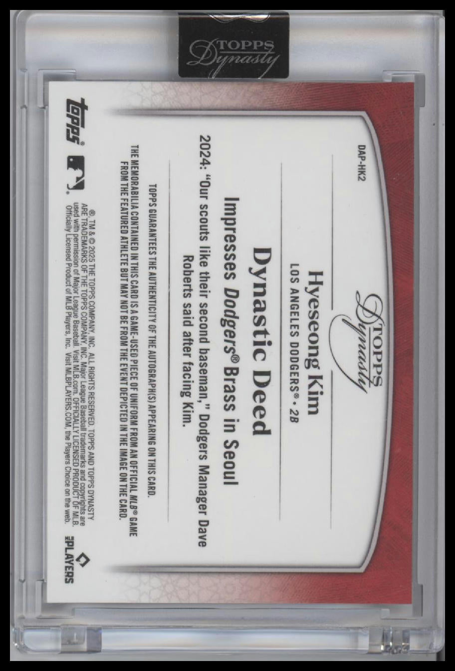 2025 Topps Dynasty - Base Autograph Patch Gold Hyeseong Kim #/1 AU #DAP-HK2