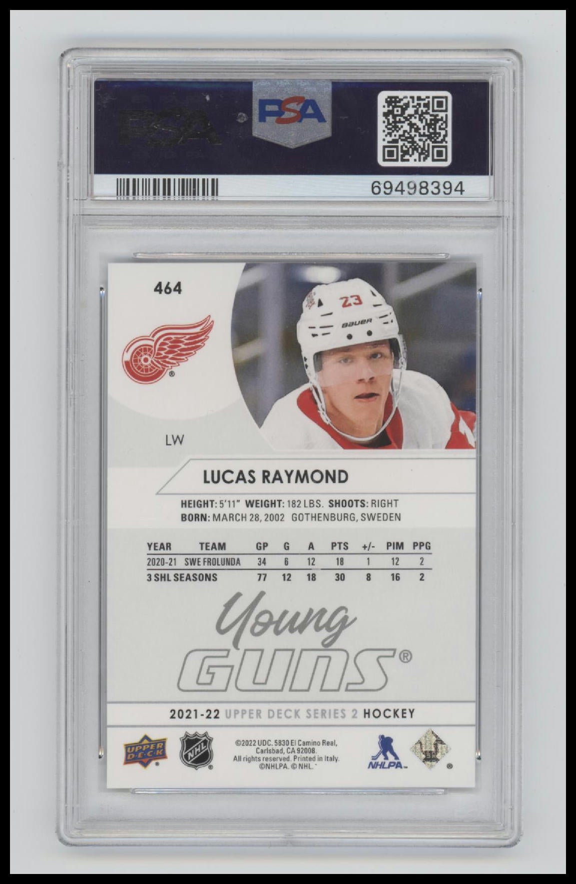 2021-2022 Upper Deck Lucas Raymond 10 PSA #464