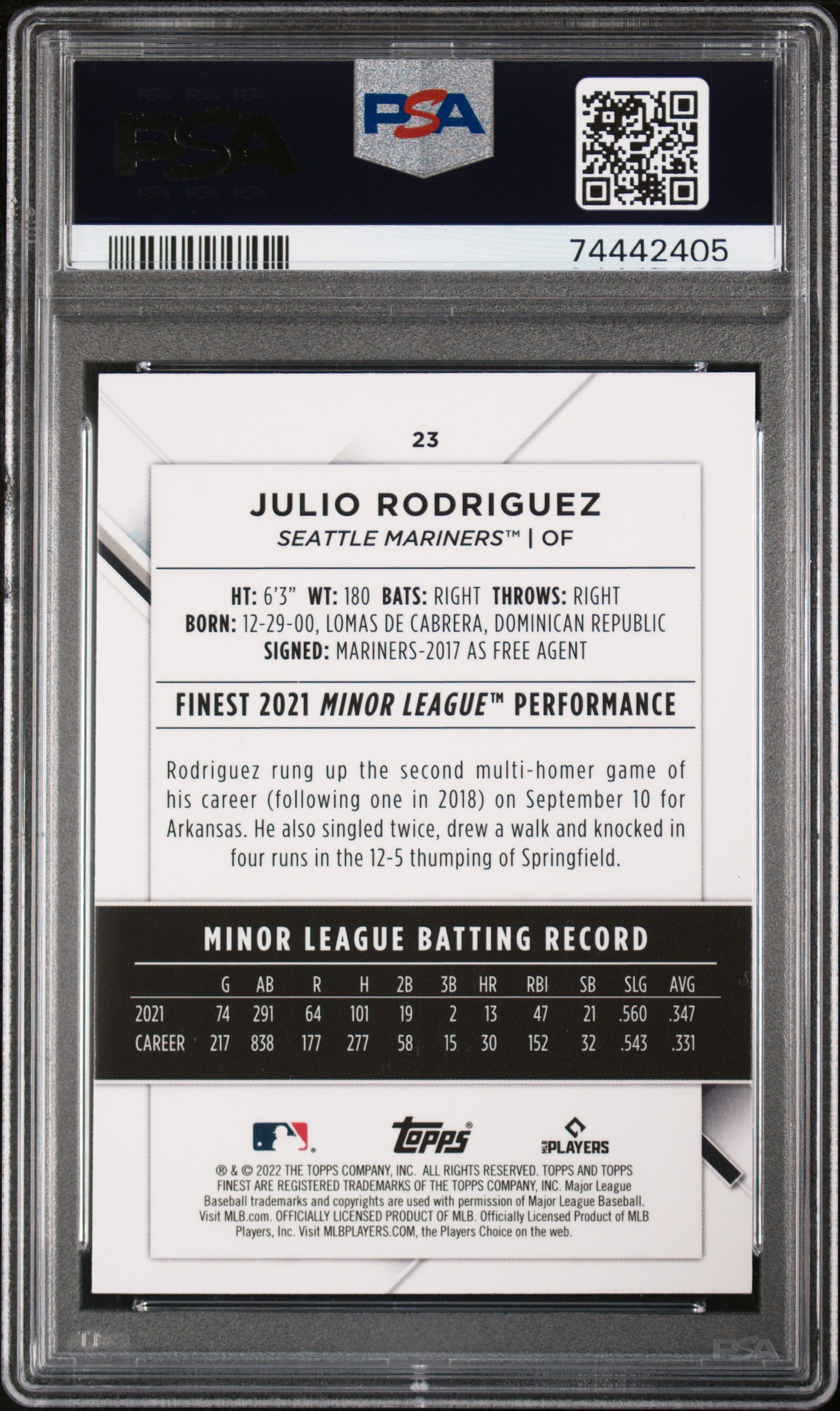 2022 Topps Finest Julio Rodriguez 10 PSA #23
