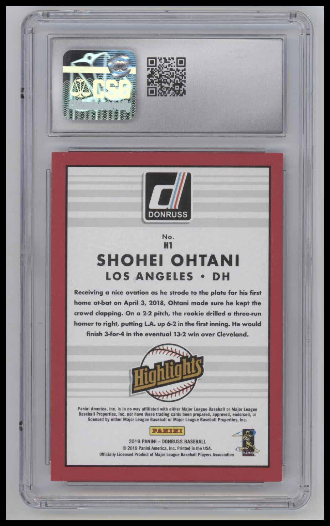 2019 Donruss Highlights Red Shohei Ohtani #/149 9.5 CSG #H1