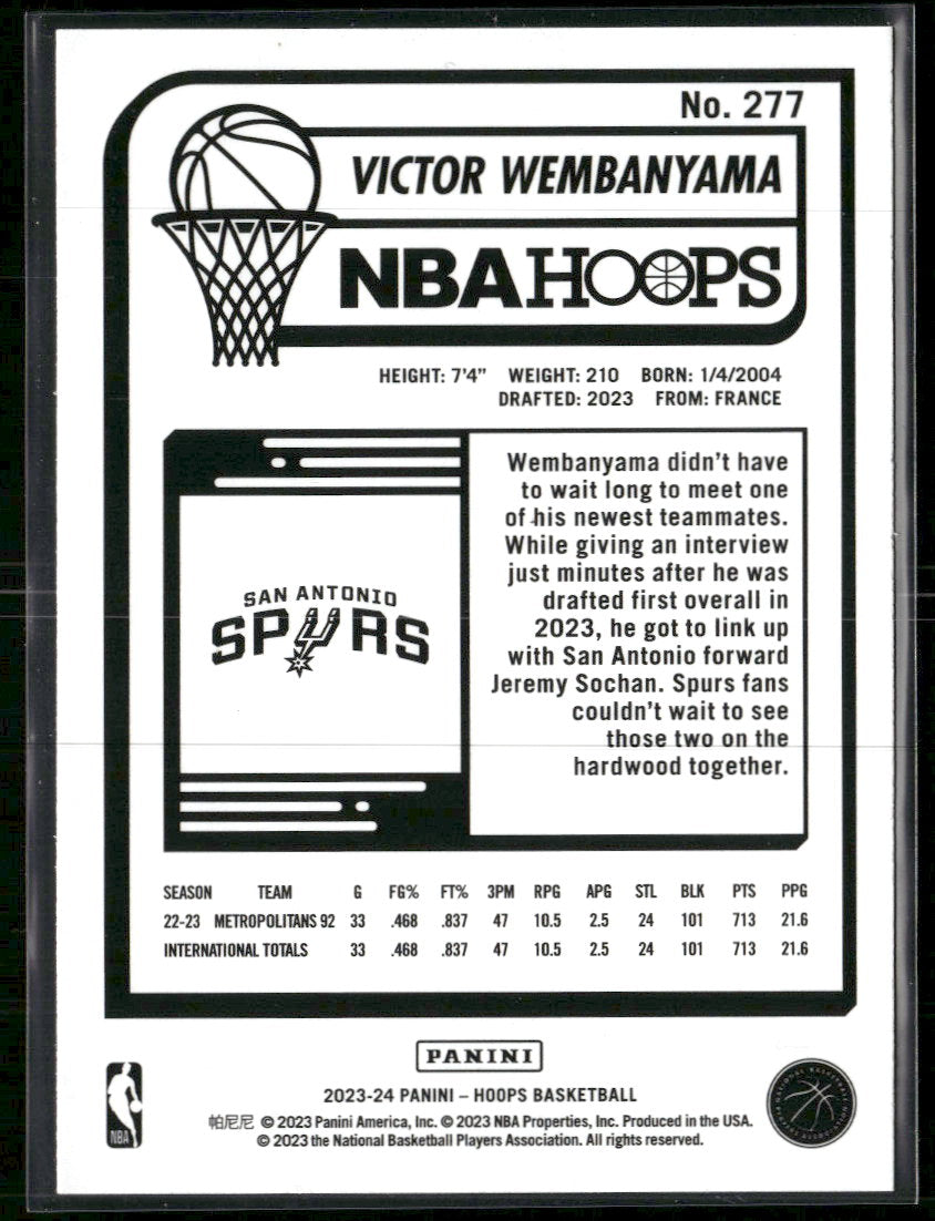 2023-24 Hoops Blue Victor Wembanyama RC #277
