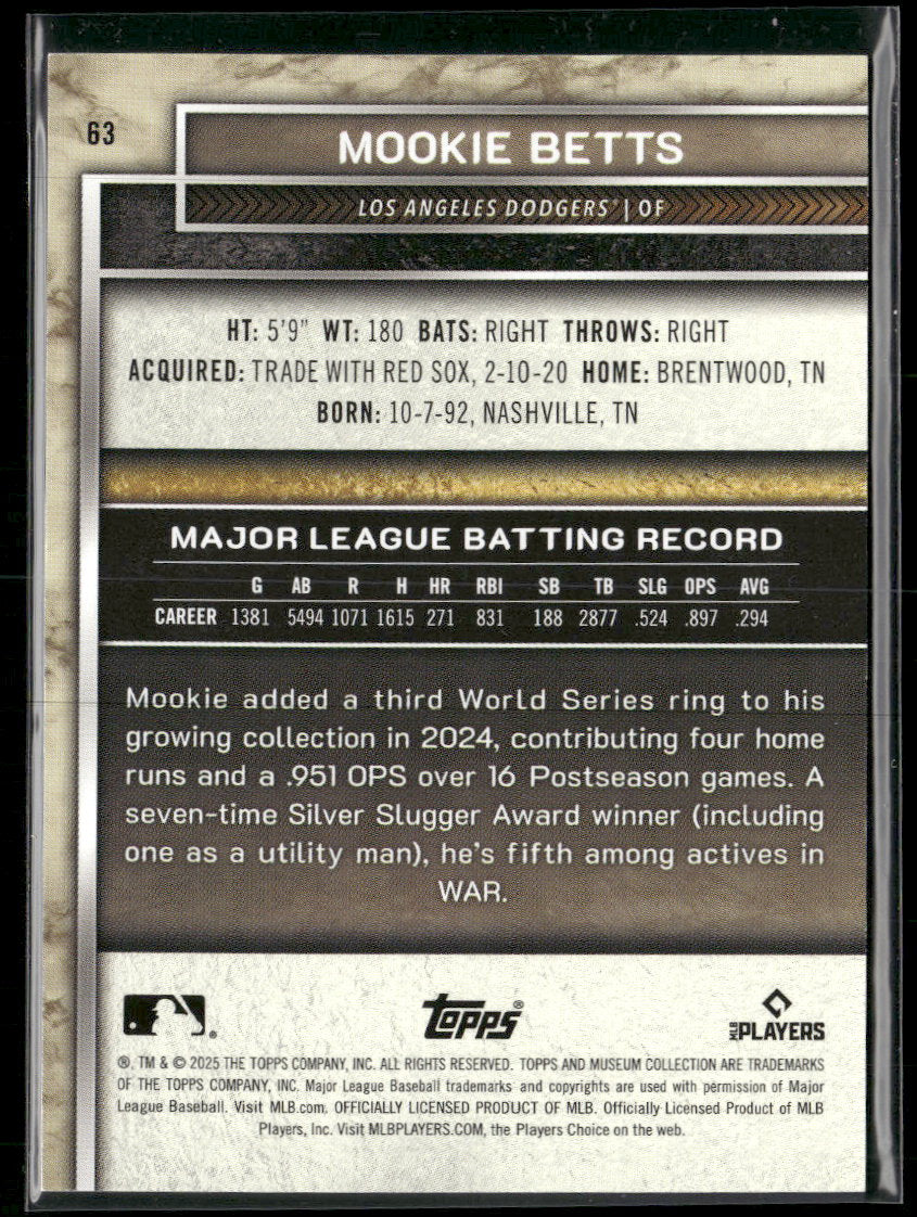 2025 Topps Museum Collection Sapphire Mookie Betts #/150 #63