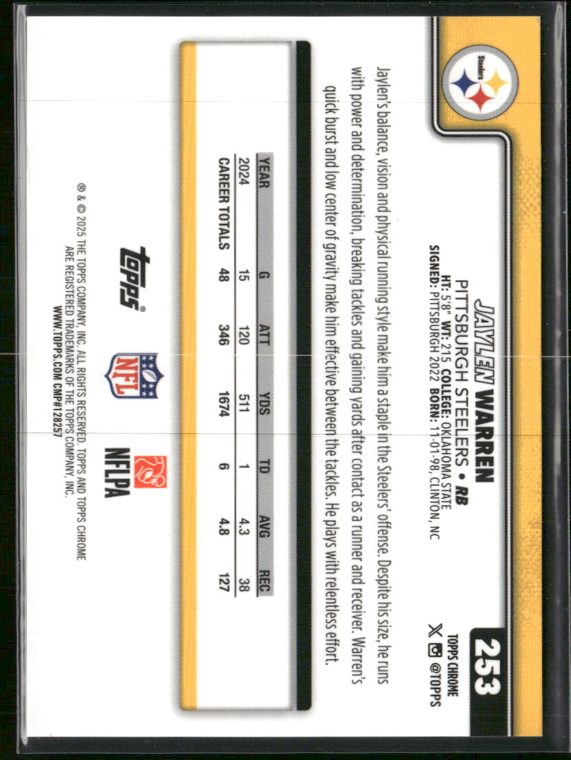 2025 Topps Chrome Black Refractor Jaylen Warren #/10 #253