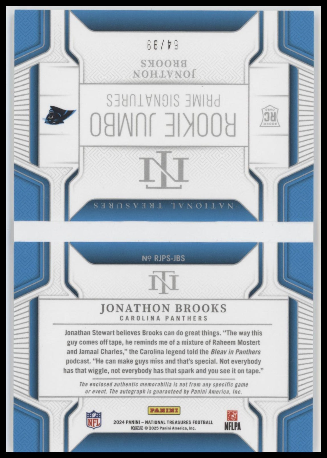 2024 Panini N T Rookie Jumbo Prime Auto Booklet Jonathon Brooks #/99 #RJPS-JBS