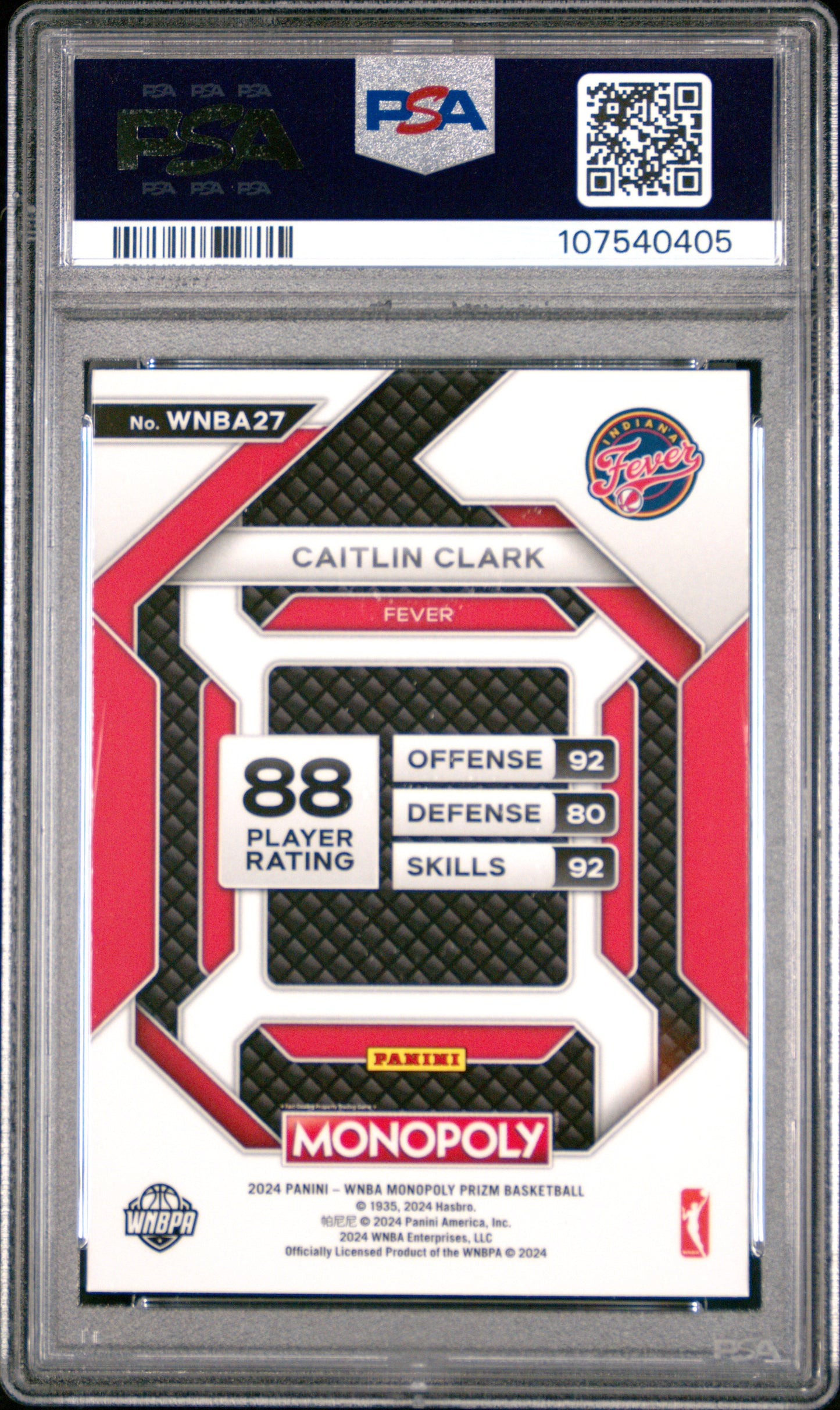 2024 Panini Prizm Monopoly Wnba Insert Insert Caitlin Clark 9 PSA #27