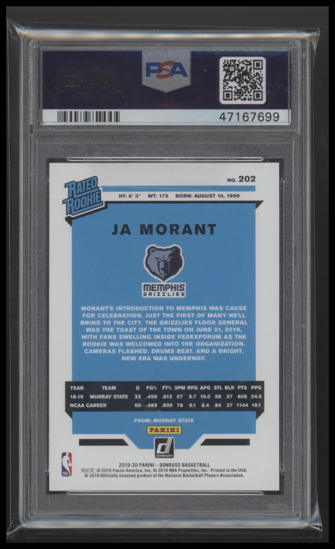 2019 Panini Donruss Ja Morant 10 PSA #202