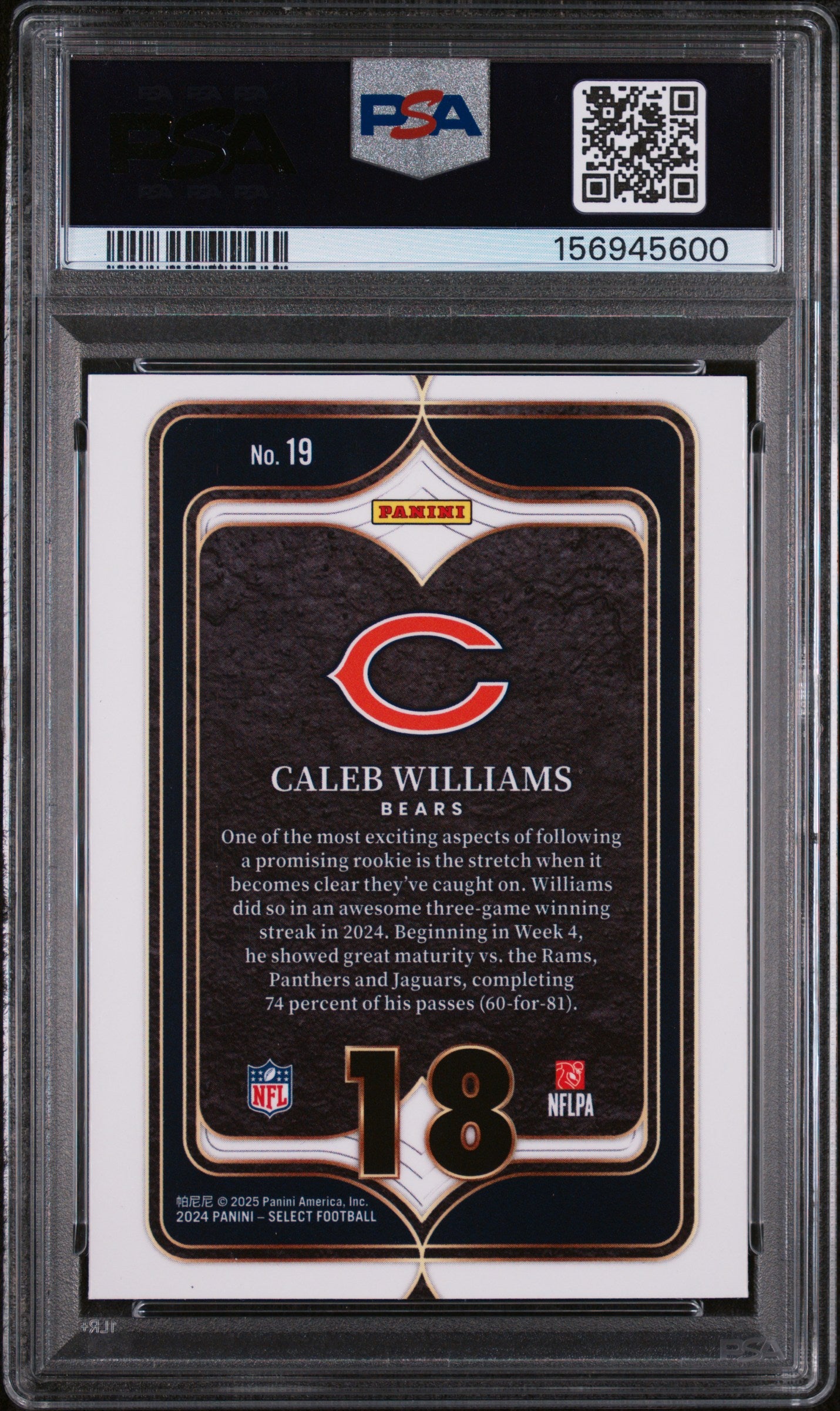 2024 Panini Select Select Numbers Caleb Williams 10 PSA #19