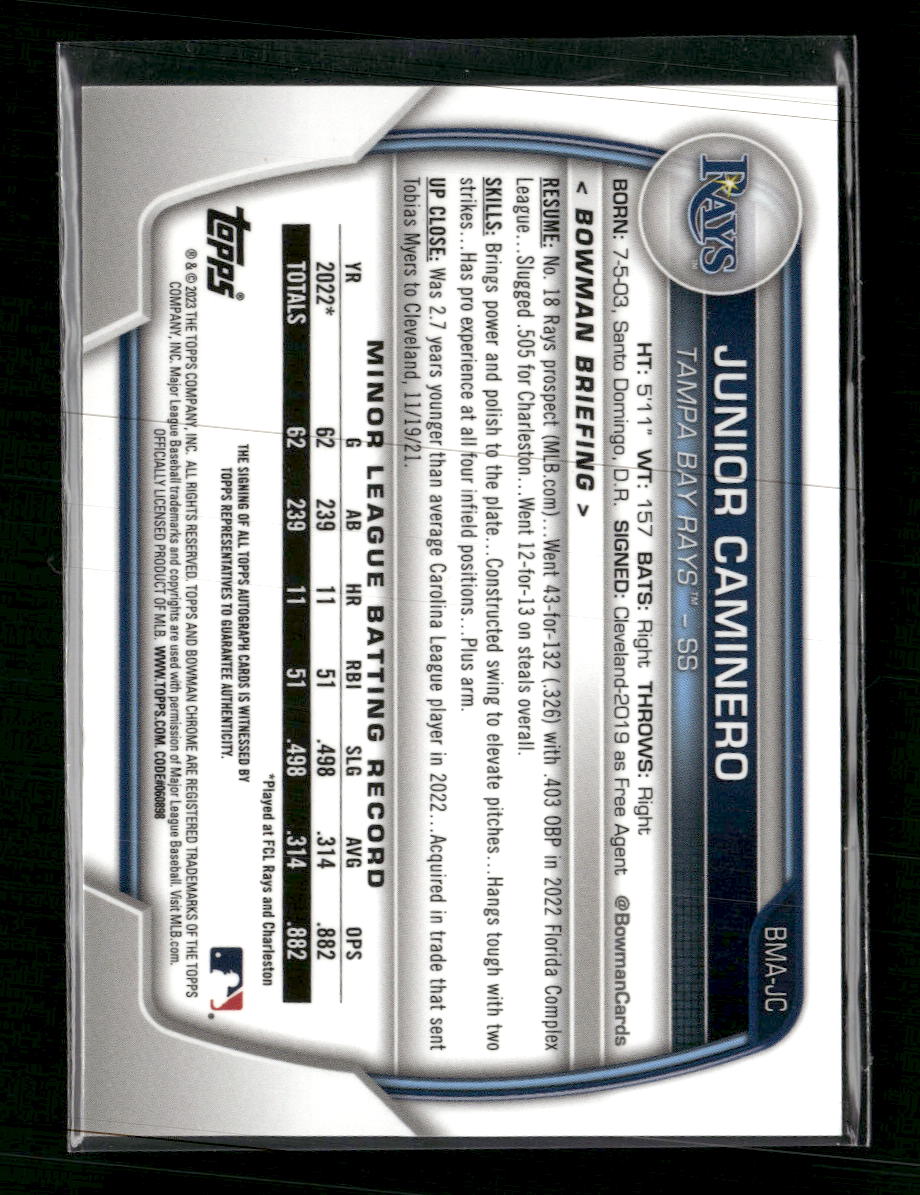 2023 Bowman Chrome Prospect Autographs Mojo Refractors Junior Caminero #BMA-JC