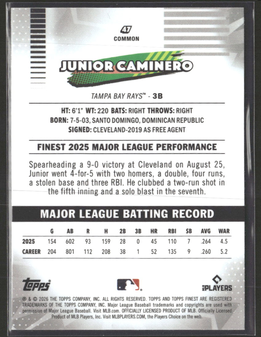 2026 Finest Green Refractors Junior Caminero #/99 #47
