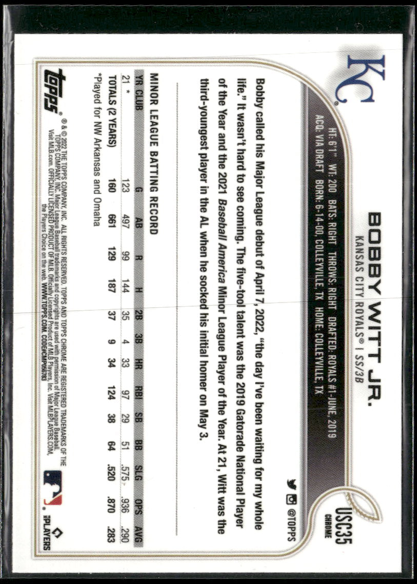 2022 Topps Chrome Update Bobby Witt Jr. RC #USC35