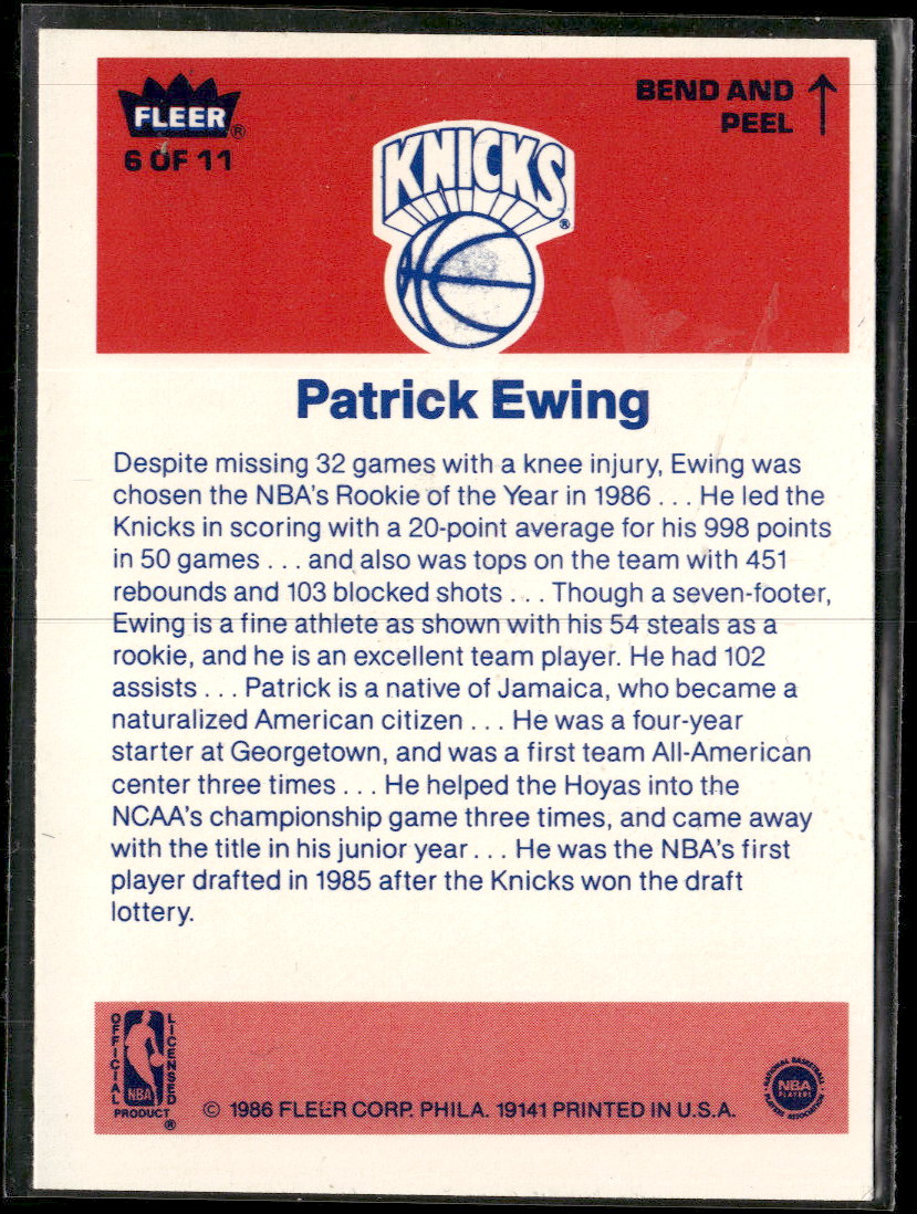 1986-87 Fleer Stickers Patrick Ewing #6