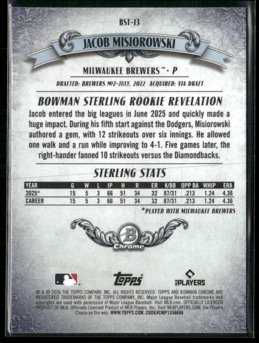2026 Bowman Bowman Sterling Mojo Refractors Jacob Misiorowski #BST-13