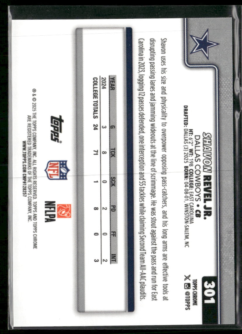 2025 Topps Chrome Sapphire Edition Gold Sapphire Shavon Revel Jr. RC #/50 #301