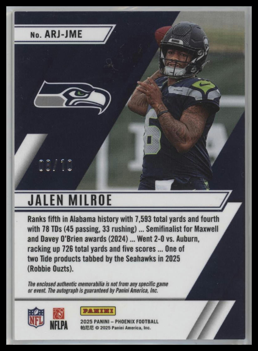 2025 Panini Phoenix Ascension Jersey Auto Rookie Logo Prizm Jalen Milroe #/10