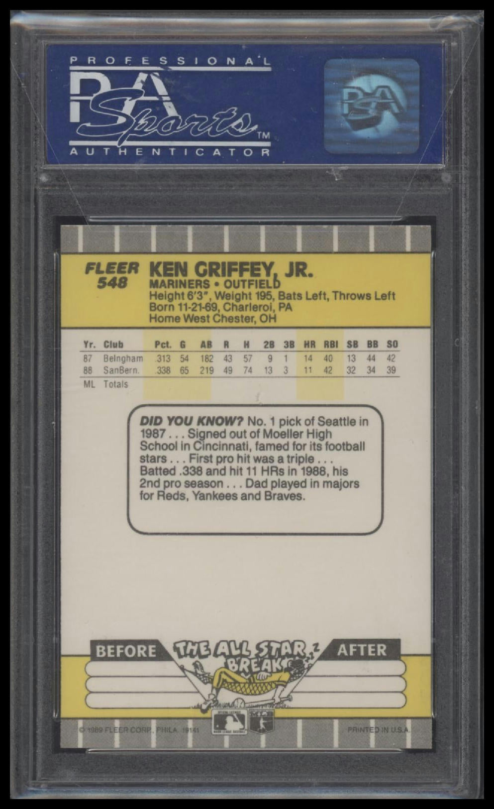 1989 Fleer Ken Griffey Jr. 8 PSA #548