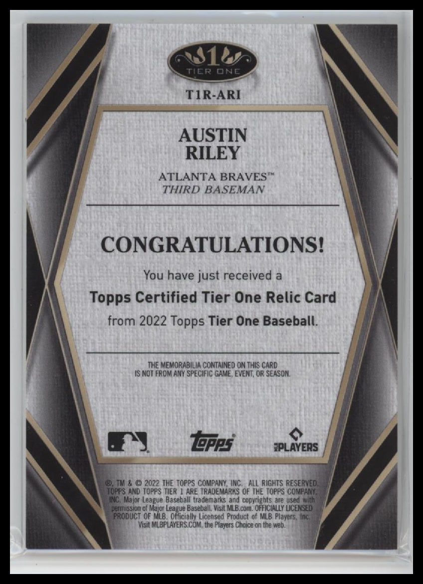 2022 Topps Tier One - Tier One Relics Design A Austin Riley #/349 #T1R-ARI