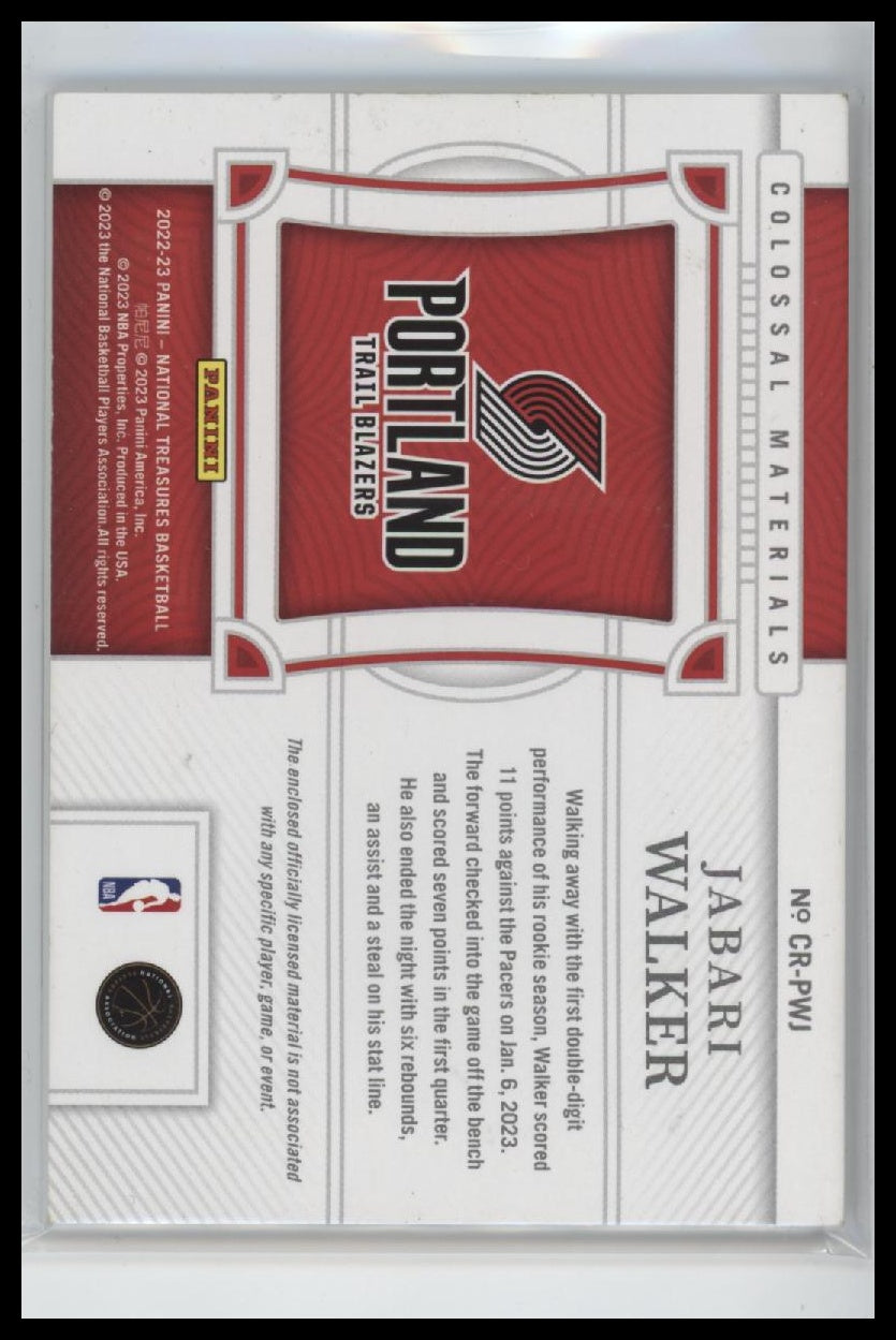 2022-23 Panini National Treasures Colossal Rookie Materials Jabari Walker /25