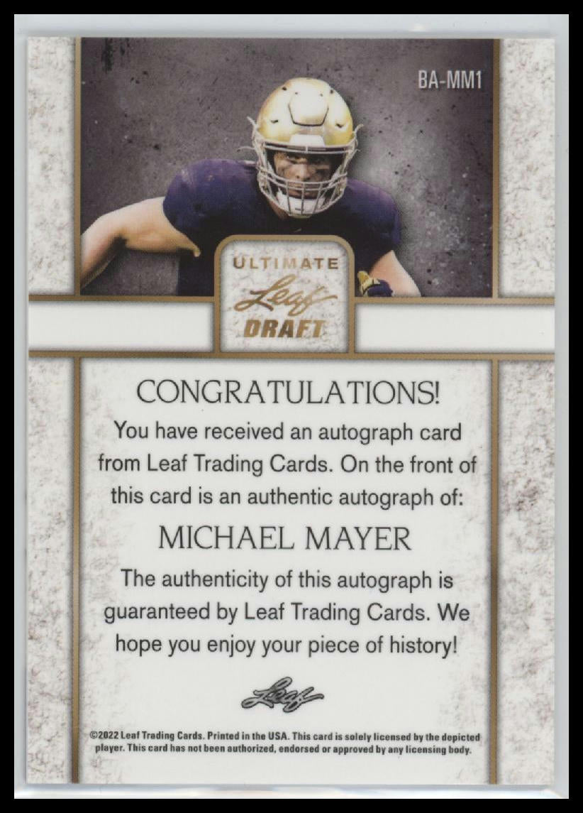 2022 Leaf Ultimate Draft Navy Michael Mayer #BA-MM1 /50