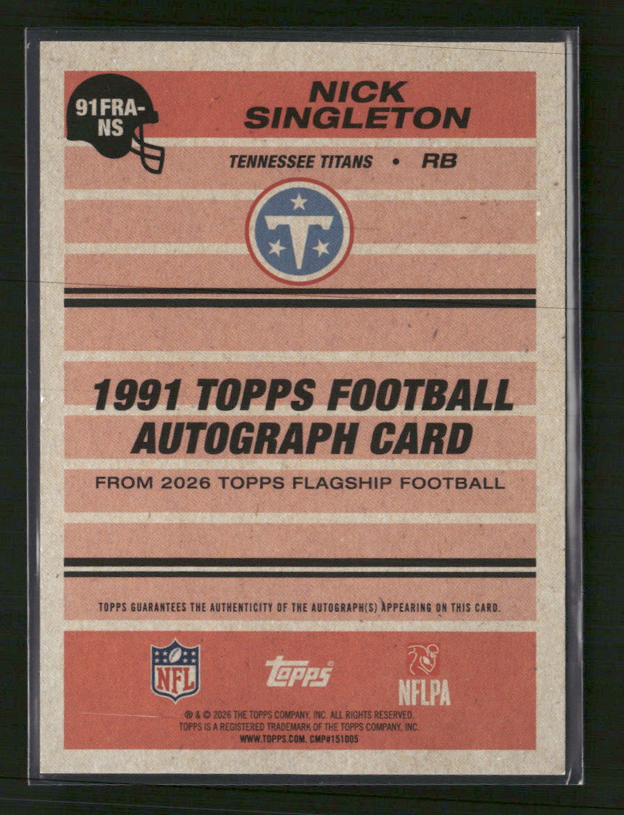 2026 Topps Flagship 1991 Football Rookie AU Nick Singleton #91FRA-NS