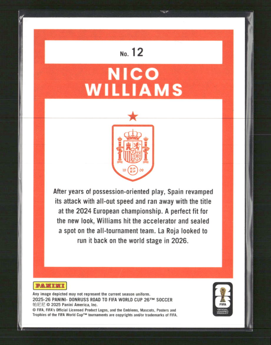 2025-26 Donruss Road to FIFA World Cup Red Swirl Nico Williams #/79 #12