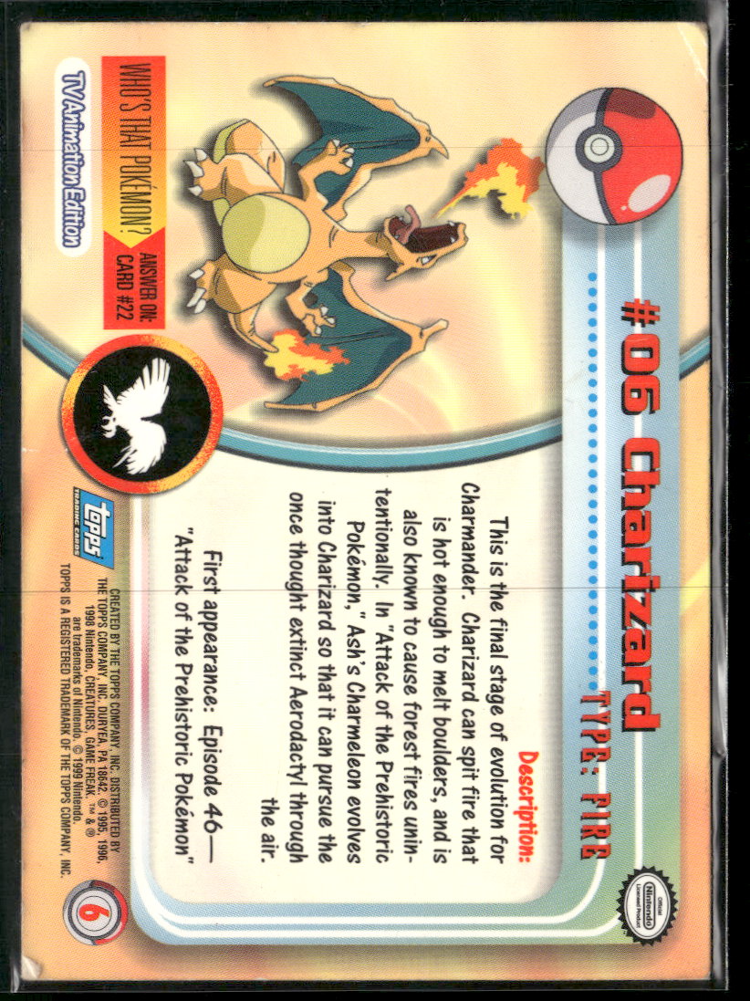 1999 Topps Pokemon TV Animation Edition Series 1 Charizard #6 (Damaged)