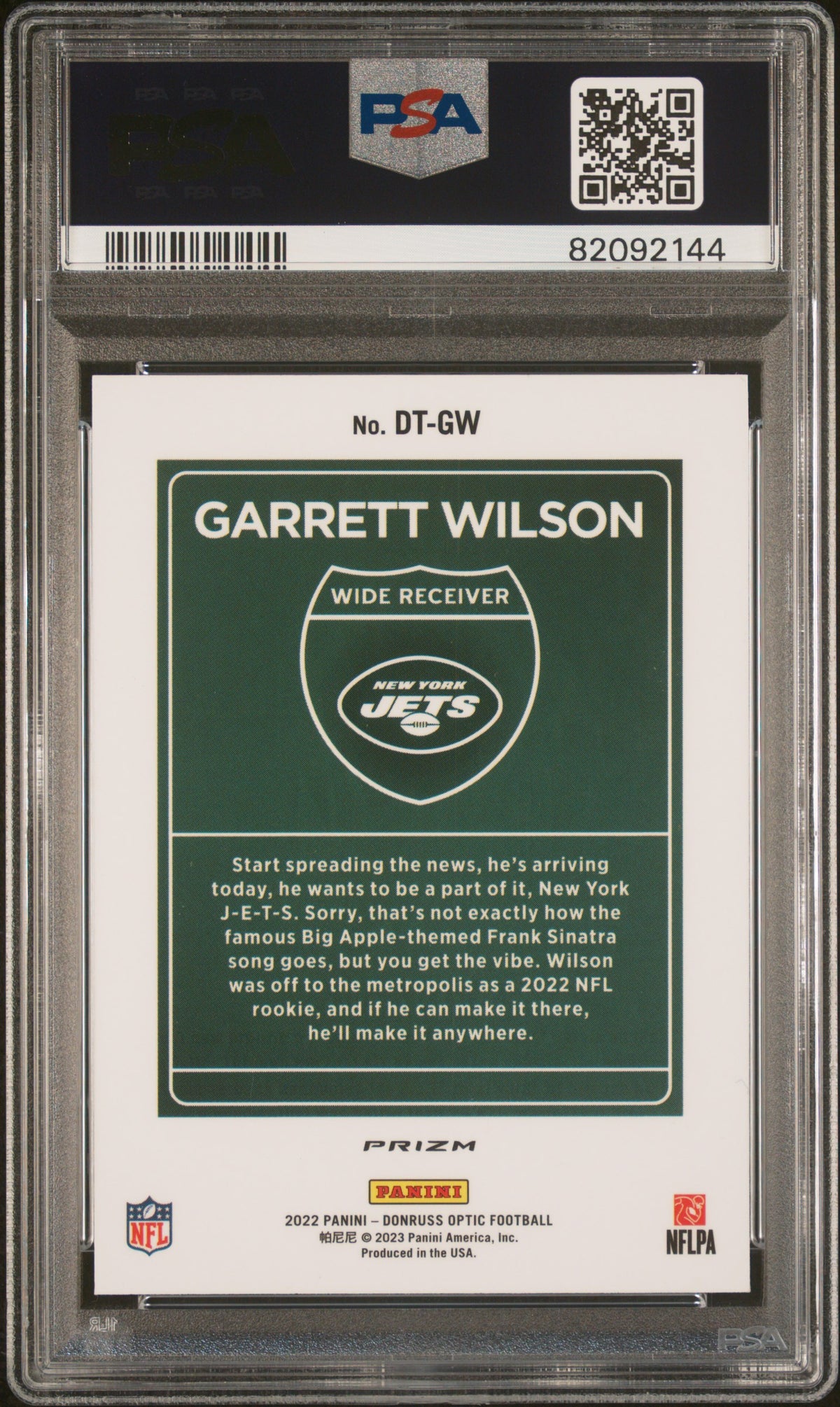 2022 Panini Donruss Optic Downtown Downtown Garrett Wilson 10 PSA #DTGW