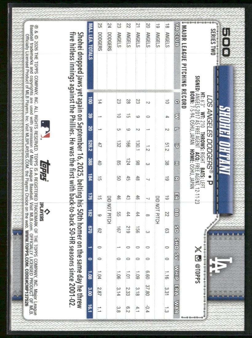 2026 Topps Holiday Sun Shohei Ohtani #500