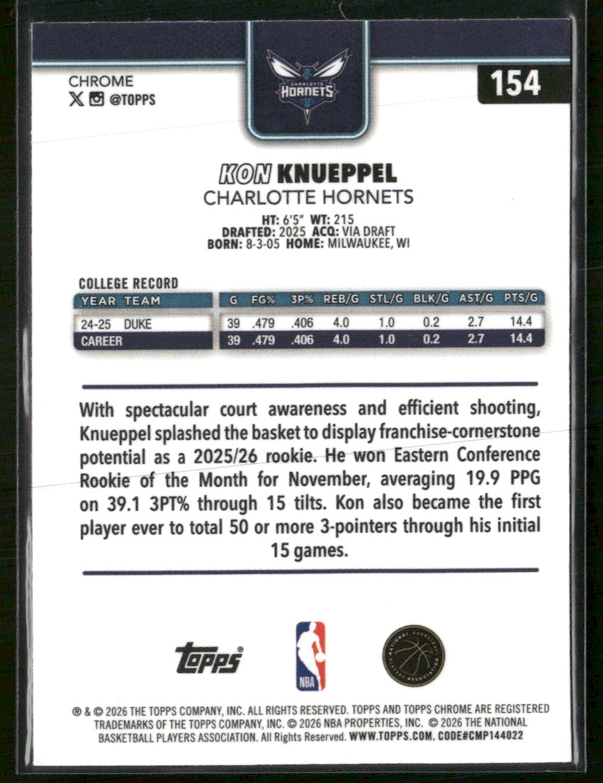 2025-26 Topps Chrome Update X-Fractor Kon Knueppel RC #154