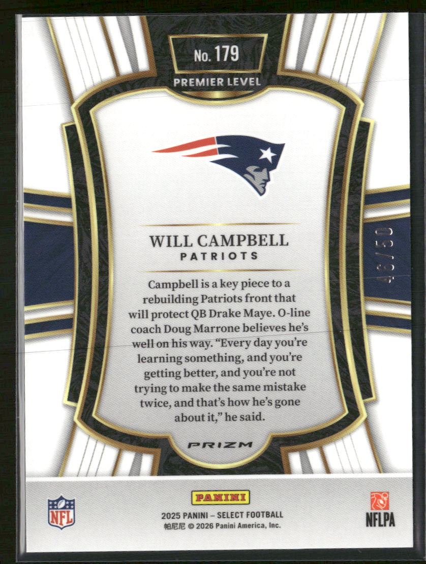2025 Panini Select Will Campbell Dragon Scale RC /50 #179