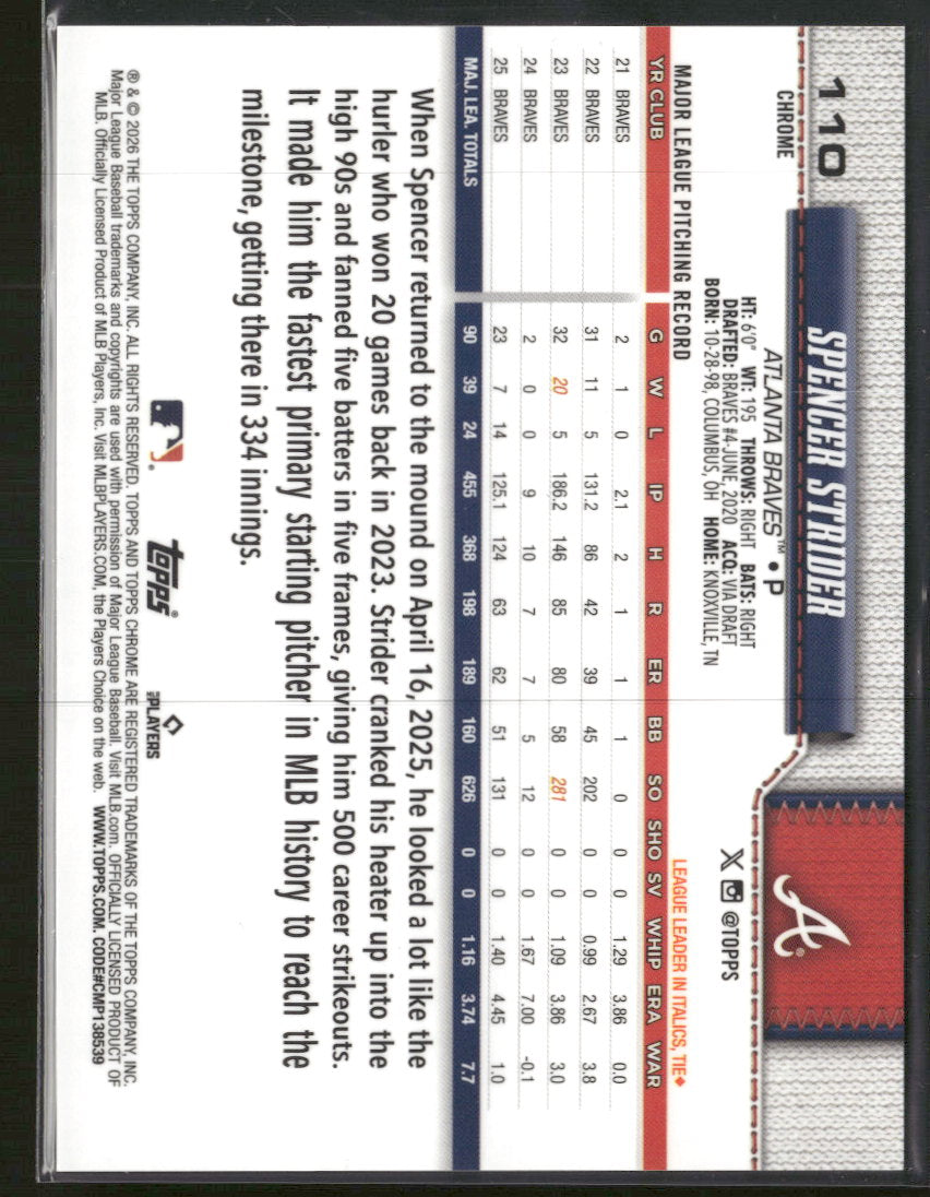 2026 Topps Chrome Gold Refractors Spencer Strider #/50 #110