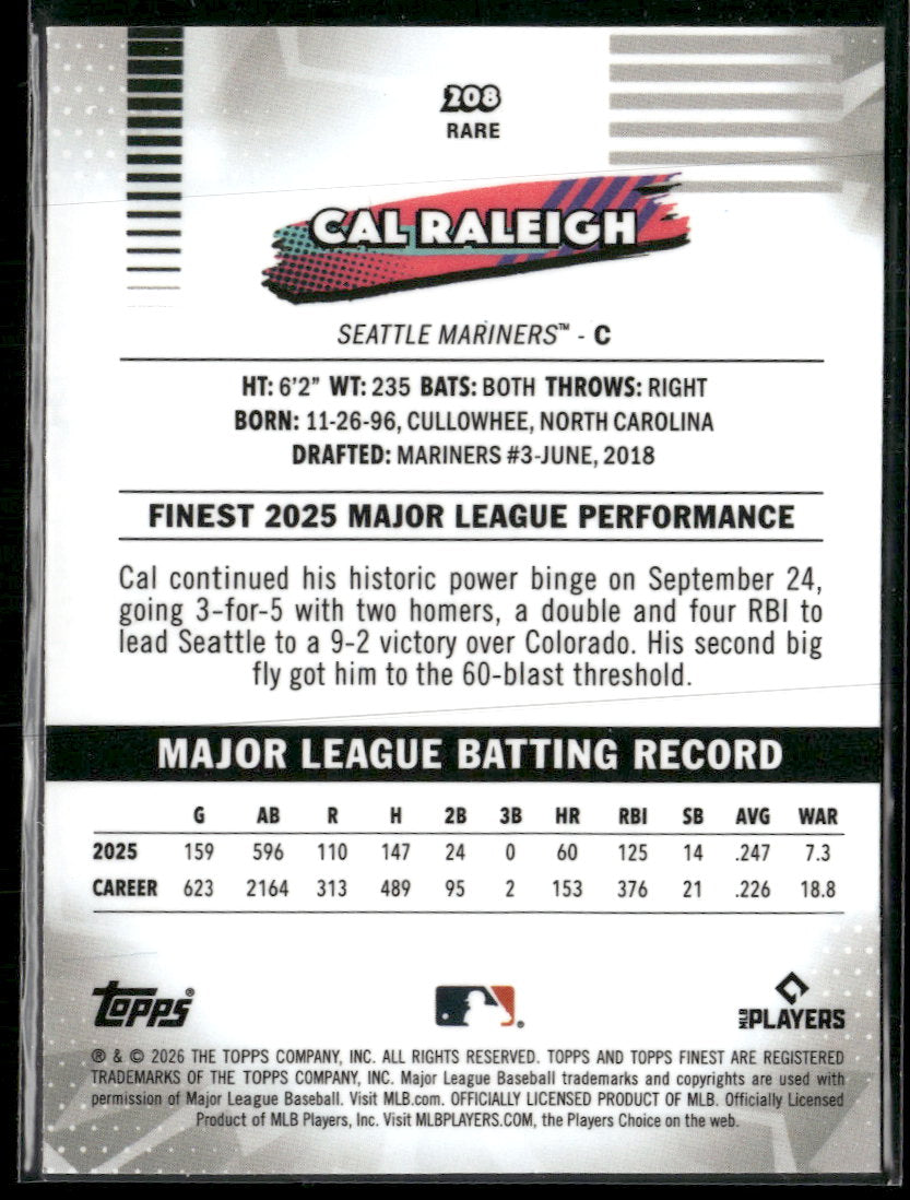 2026 Finest Purple Mini-Diamond Refractors Cal Raleigh #/75 #208