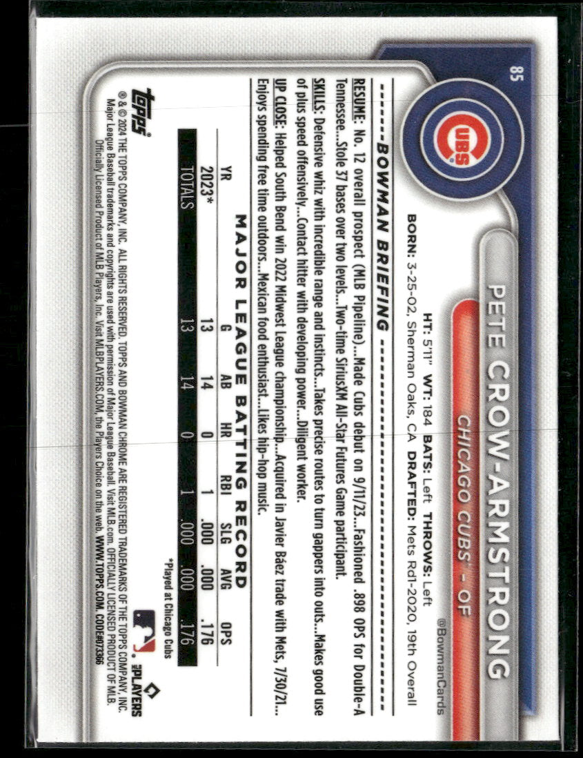 2024 Bowman Chrome Mojo Refractors Pete Crow-Armstrong #85