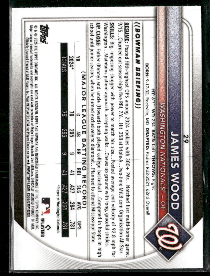 2025 Bowman Bowman Chrome Red Rookie Logo James Wood RC #29