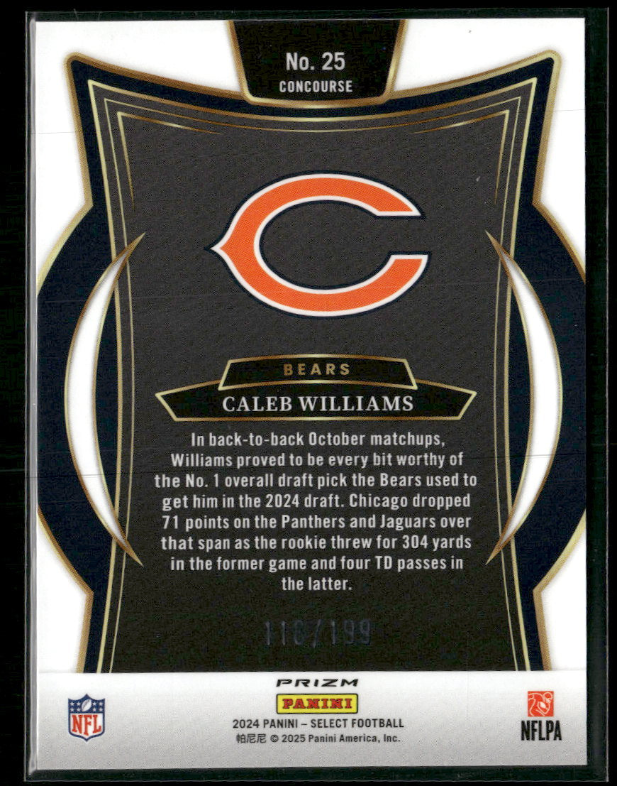2024 Panini Select White Prizm Shock Caleb Williams RC #/199 #25