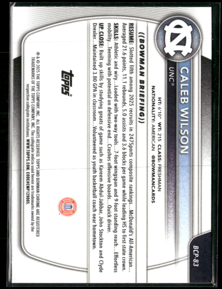 2025-26 Bowman Chrome Prospects Mojo Refractor Caleb Wilson #BCP-83