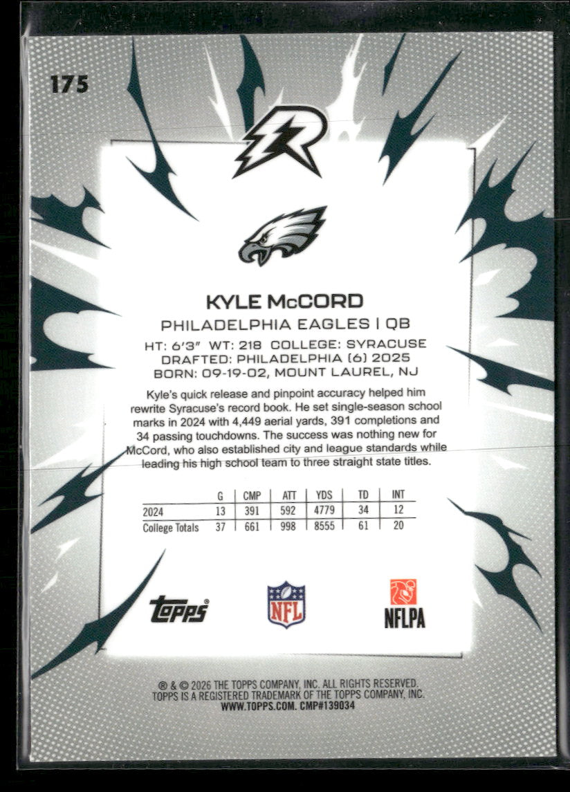 2025 Topps Resurgence Purple Surge Refractor Kyle McCord #/75 #175