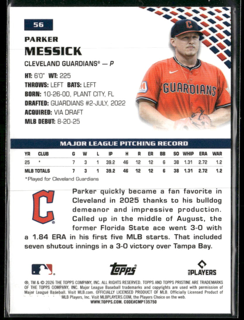 2026 Topps Pristine Aqua Refractor Parker Messick RC #/199 #56