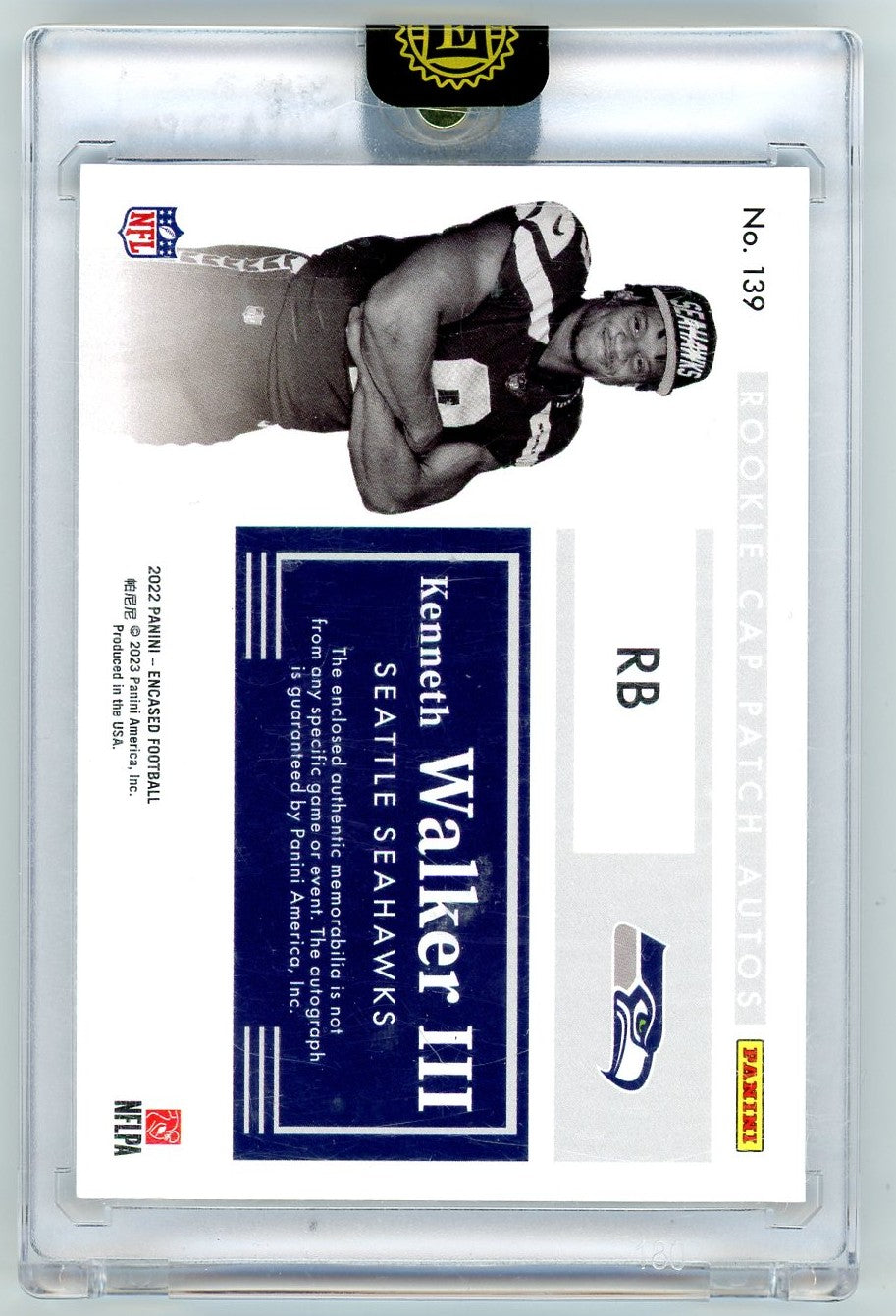 2022 Panini Encased Kenneth Walker III RC #/50 AU #139