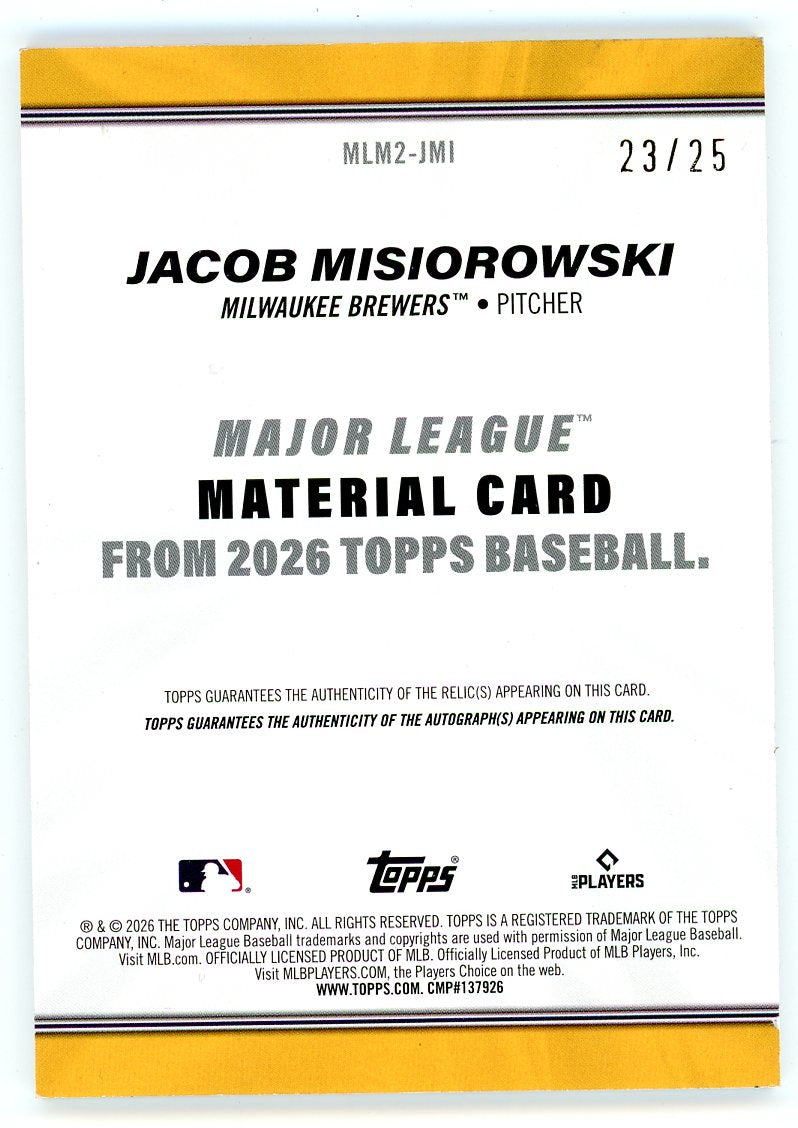 2026 Topps Major League Materials Relics Orange Jacob Misiorowski #/25 #MLM2-JMI