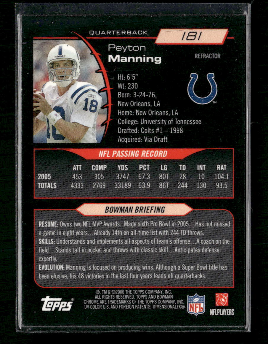 2006 Bowman Chrome Refractors Peyton Manning #181
