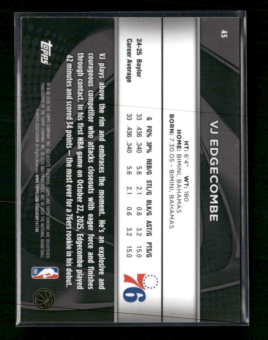 2025-26 Topps Chrome Black Green Refractor VJ Edgecombe #/99 #45