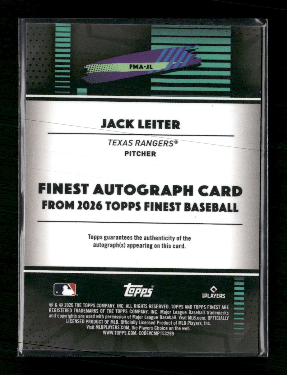 2026 Finest Finest Mega Auto Purple Mini Diamond Jack Leiter #/75 #FMA-JL