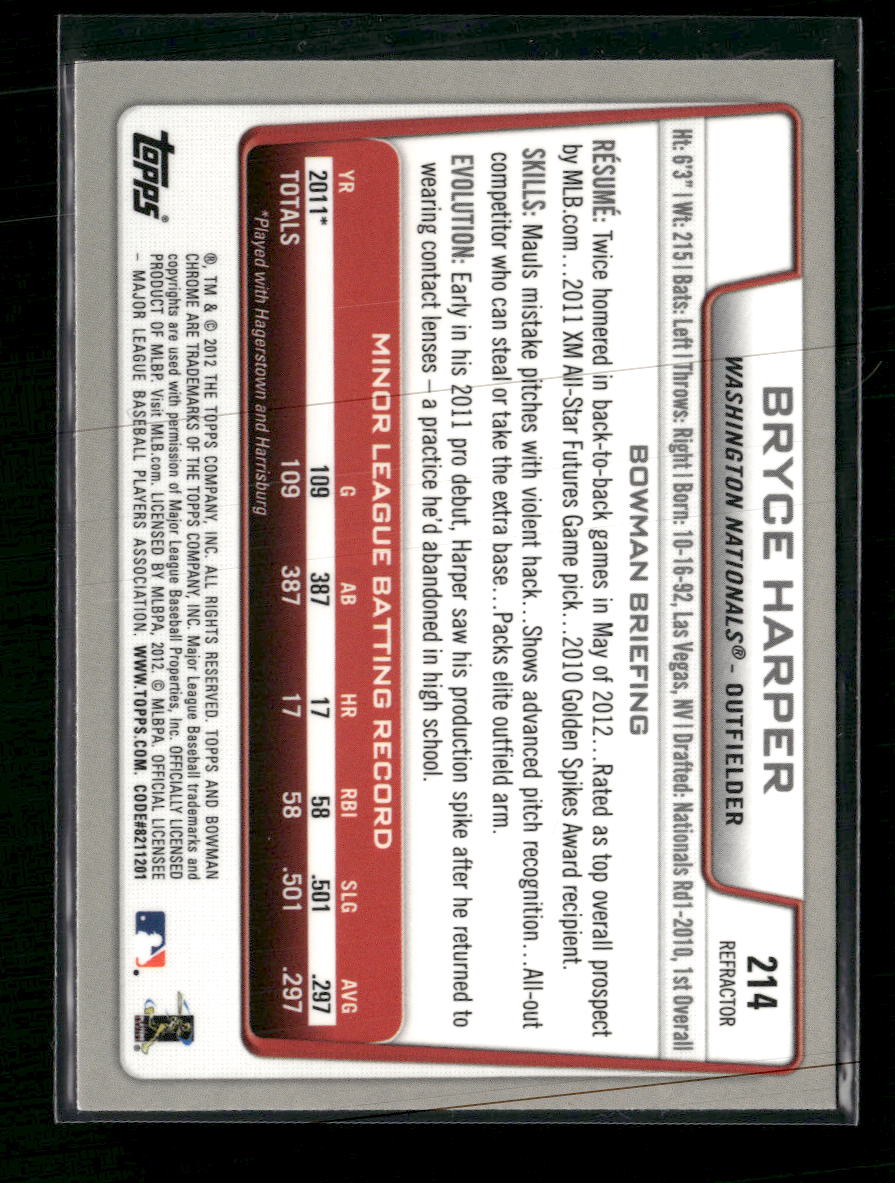 2012 Bowman Chrome Refractors Bryce Harper RC #214