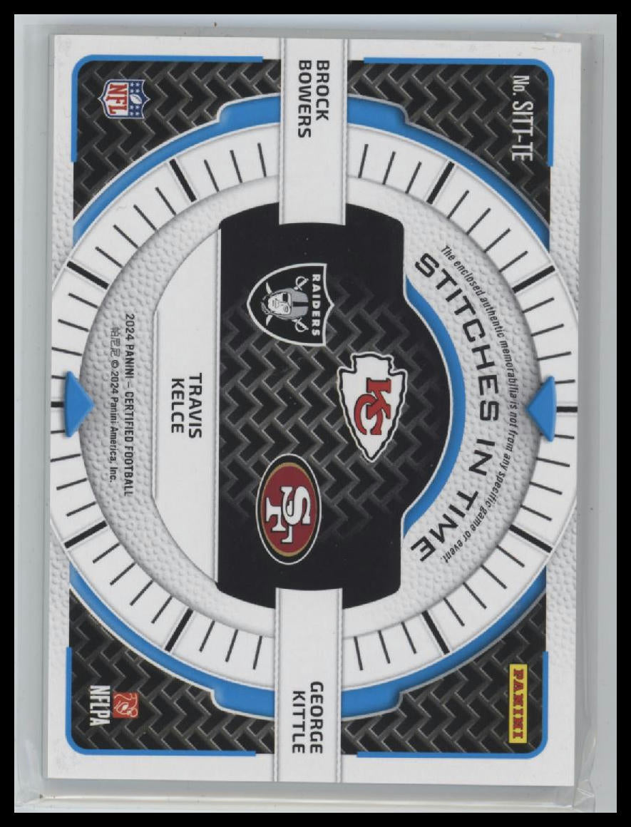 2024 Panini Stitches in Time Purple Etch Bowers, Kelce, Kittle #/5 #SITT-TE