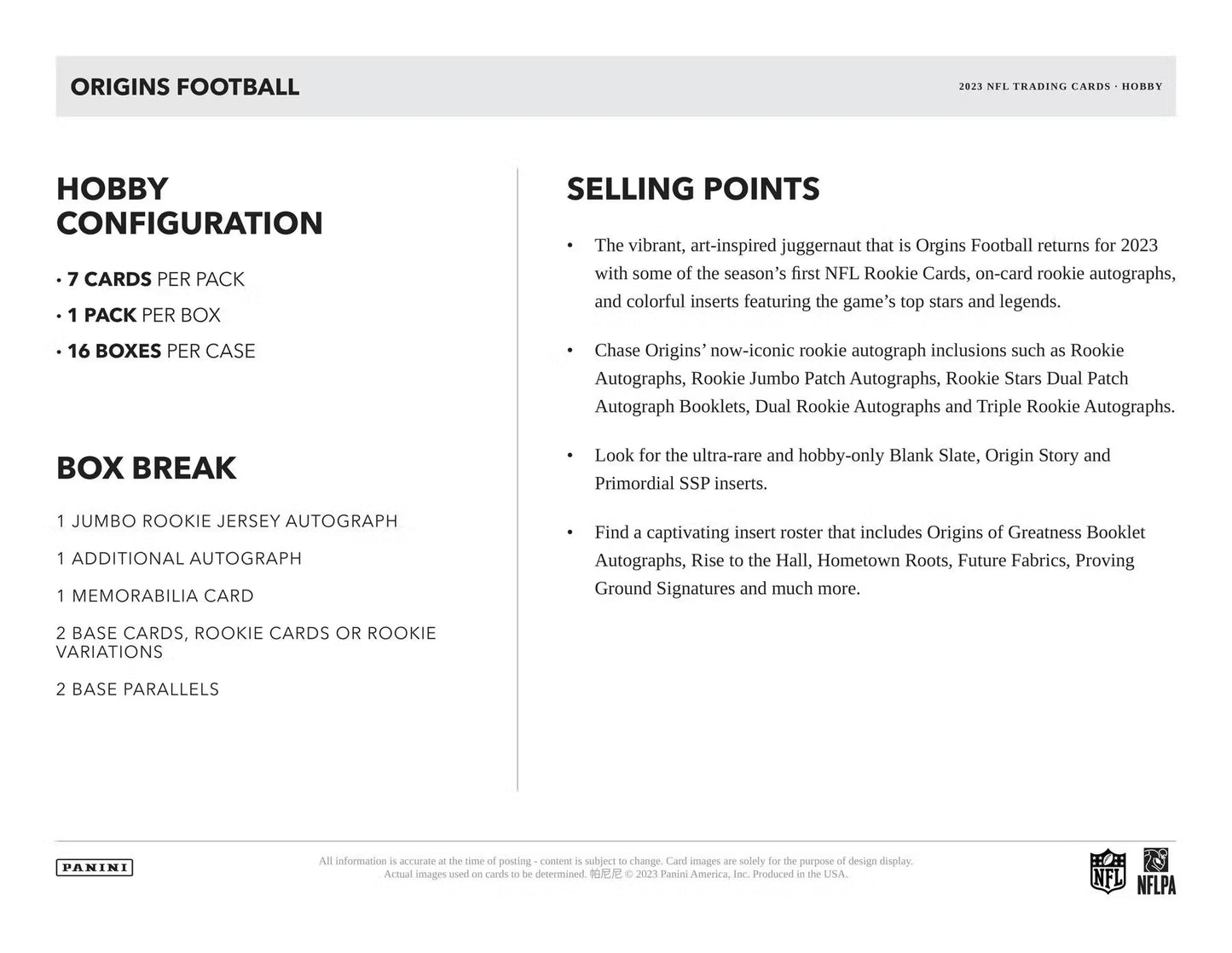 2023 Panini Origins Football Hobby Box