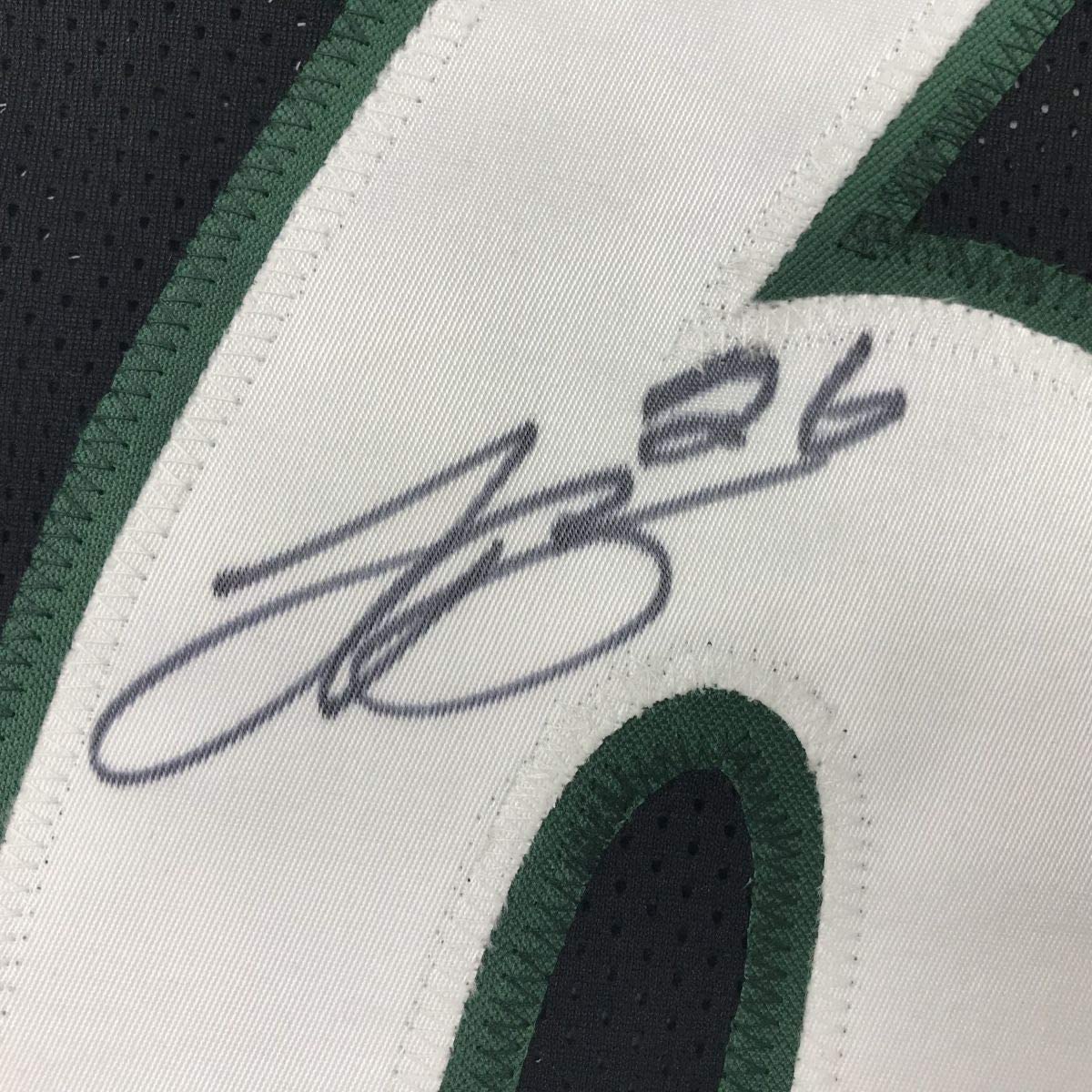 Framed Autographed/Signed Le'Veon LeVeon Bell 35x39 New York Black Football Jersey JSA COA