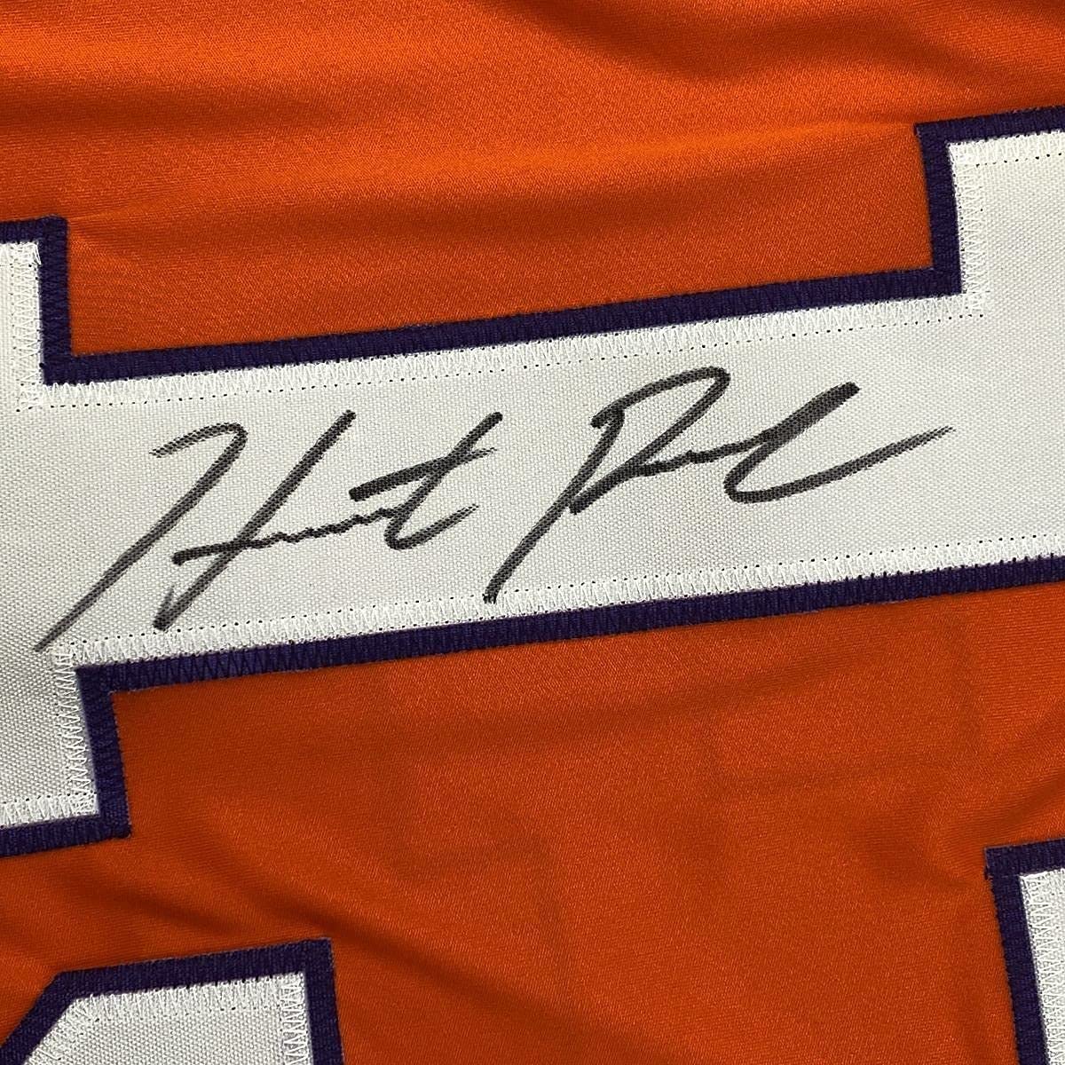 Framed Autographed/Signed Hunter Renfrow 35x39 Clemson Orange College Football Jersey Beckett BAS COA