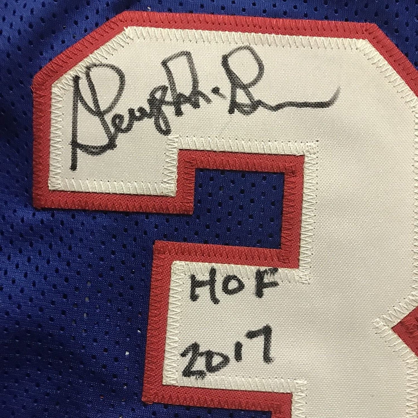Framed Autographed/Signed George McGinnis HOF 2017 35x39 Philadelphia Blue Basketball Jersey JSA COA