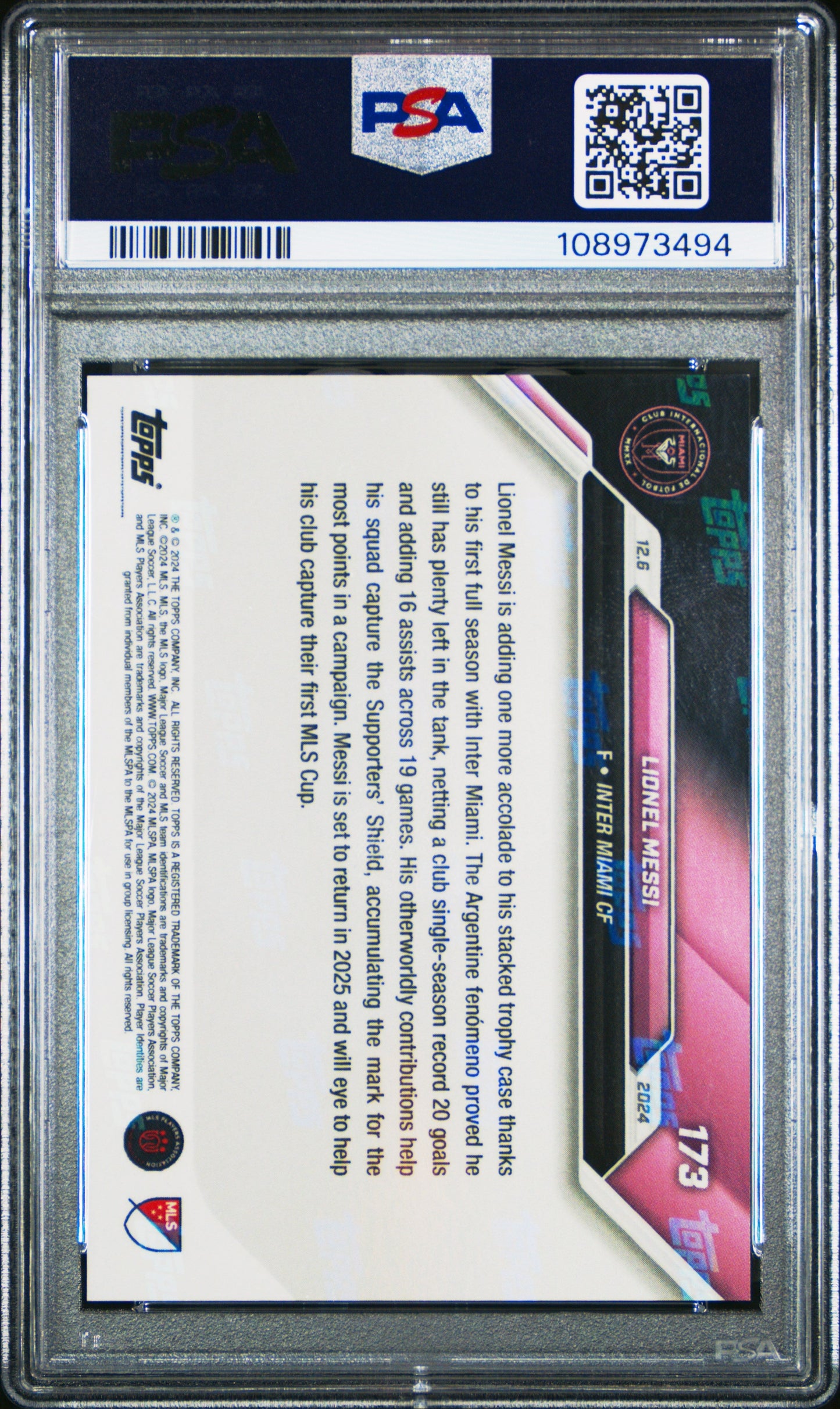 Graded 2024 Topps Now MLS Lionel Messi #173 Soccer Card PSA 7 Near Mint